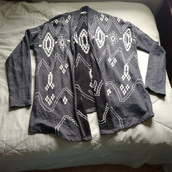 LUCKY BLISS Lucky Brand Grey Waterfall Aztec Cardigan Southwestern Boho XL - Picture 5 of 8